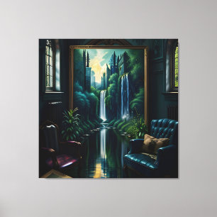 Gotisch Binnenhuis Surreal Waterval 4 Canvas Afdruk