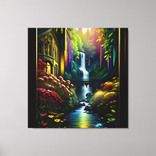 Gotisch Binnenhuis Surreal Waterval 8 Canvas Afdruk