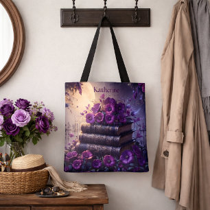 Gotisch boek paarse bloemen draagtas