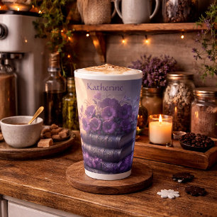 Gotisch boek paarse bloemen latte mok