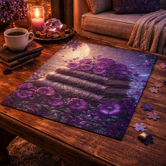 Gotisch boek paarse bloemen legpuzzel