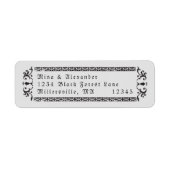  Gotisch Bruiloft Zwart Grijs Etiket (Voorkant)