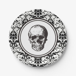 gotisch damast patroon schedel HALLOWEEN Papieren Bordje