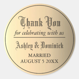 Gotisch goud dank u huwelijksgunst ronde sticker