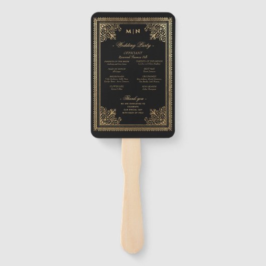 Gotisch Goud Victoriaans Trouwprogramma Handwaaier (Achterkant)