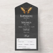 Gotisch Goud & Zwart Moth Moody Diner All In One Uitnodiging (Binnen)