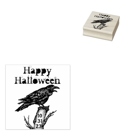Gotisch Halloween Raven Crow Date Initiaal Rubberstempel (Gestempeld)