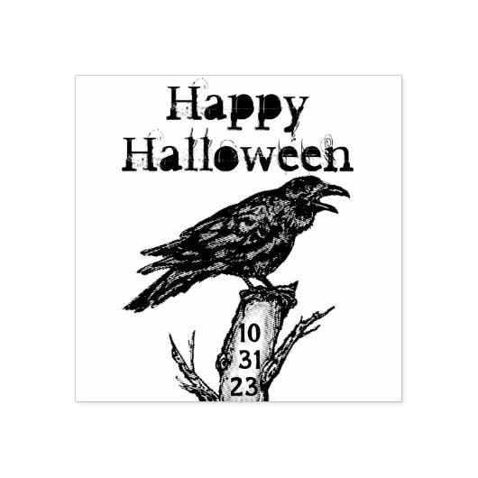 Gotisch Halloween Raven Crow Date Initiaal Rubberstempel (Afrduk)