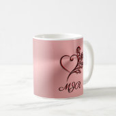 Gotisch hart en rozen op roos goud met monogram koffiemok (Voorkant rechts)