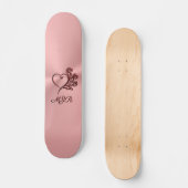 Gotisch hart en rozen op roos goud met monogram skateboard (Voorkant)