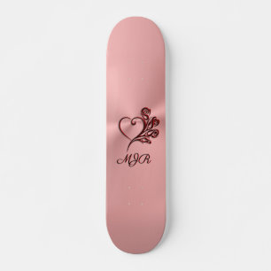 Gotisch hart en rozen op roos goud met monogram skateboard