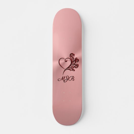 Gotisch hart en rozen op roos goud met monogram skateboard (Voorkant)