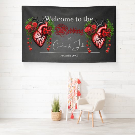 Gotisch hart rode bloemen spandoek (Insitu)