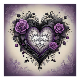 Gotisch hart, Rozen en filigraan 🖤 ontwerp Perfect Poster
