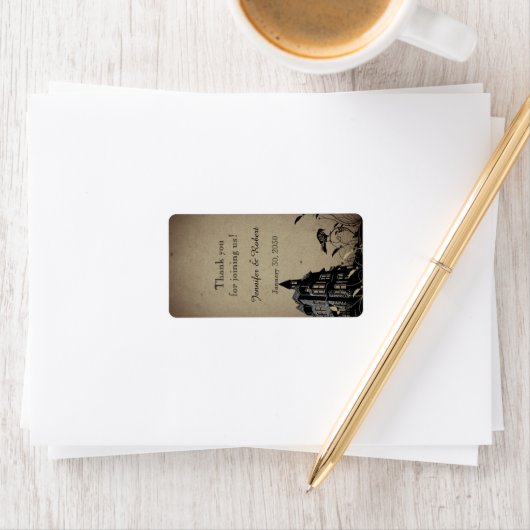 gotisch huis bruiloft lippenbalsem label (Insitu)