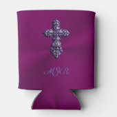 Gotisch kruis in reliëfdruk in Paars met monogram Blikjeskoeler (Achterkant)