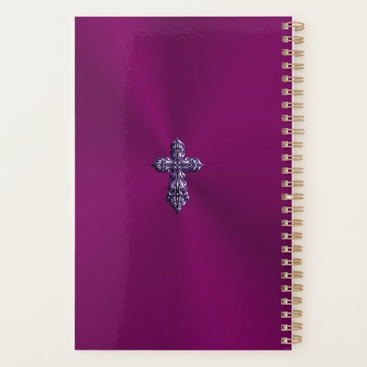 Gotisch kruis in reliëfdruk in Paars met monogram Planner (Achterkant)