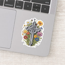Gotisch kruis met wilde bloemen sticker