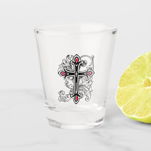 Gotisch kruis shot glas (Voorkant)