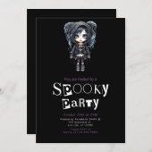 Gotisch Meisje in Zwart Halloween Feest Kaart (Voorkant / Achterkant)