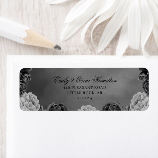 Gotisch monochrome Waterverf grijs Floral label (Insitu)