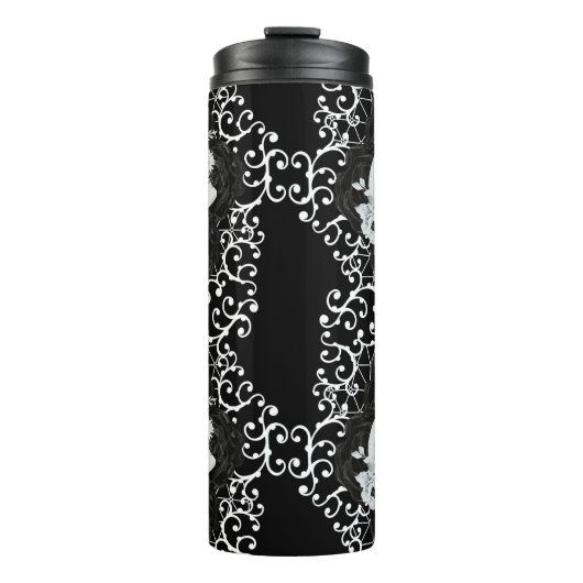Gotisch ontwerp met schedels en zwarte rozen thermosbeker (Voorkant)