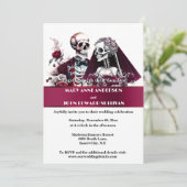 Gotisch paar bordeaux wit rose bruiloft kaart (Staand voorkant)