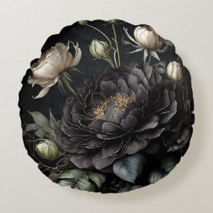 Gotisch Roos arrangement zwarte bloem Rond Kussen