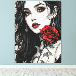 Gotisch Roos Halloween Elegant Vampire Girl Art Canvas Afdruk