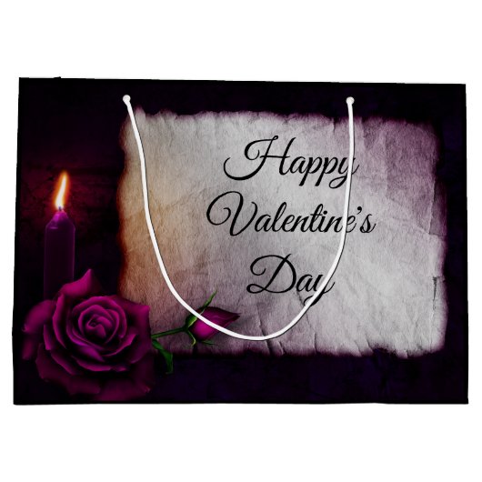Gotisch Roos, kaars en Valentijnse perkamenten Groot Cadeauzakje (Achterkant)