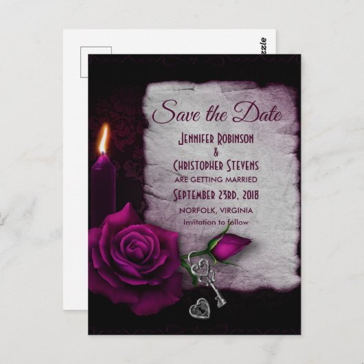 Gotisch Roos, kaarsje en Locket Opslaan Datum Briefkaart (Voorkant / Achterkant)