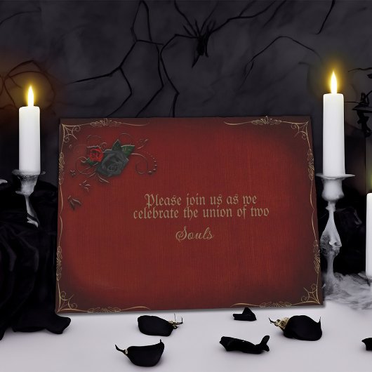 Gotisch Roos Rood en Zwart Bruiloft Kaart