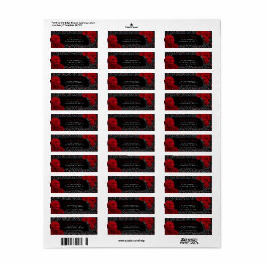 Gotisch Roos Zwart en Rood Bruiloft Labels (Full Sheet)