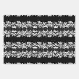 Gotisch:rozen, kant en schedels inpakpapier vel