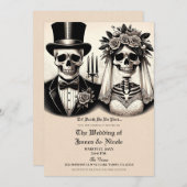  gotisch skelet bruid & bruidegom bruiloft kaart (Voorkant / Achterkant)