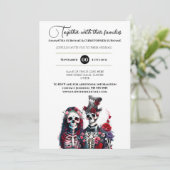 Gotisch skelet dode bruidegom rood wit kaart (Staand voorkant)