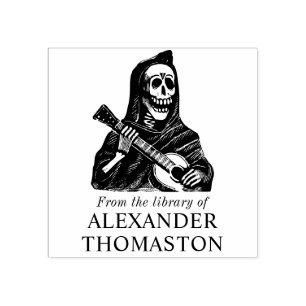 Gotisch Skelet Gitaar spelen Bibliotheek Boek Naam Rubberstempel