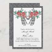 Gotisch Skelet Handen en Rozen Bruiloft Uitnodigin Kaart (Voorkant / Achterkant)