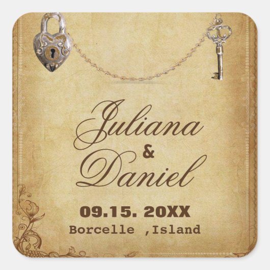  Gotisch Skelet Key bruiloft Vierkante Sticker (Voorkant)