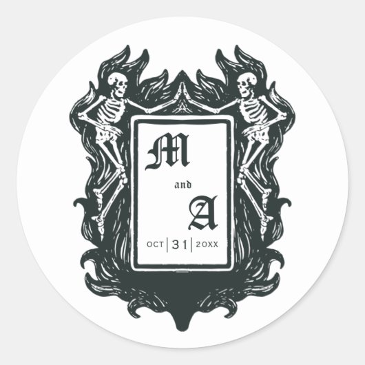 Gotisch Skelet Liefde Initialen Ronde Sticker (Voorkant)