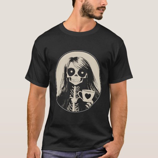 Gotisch skelet met koffie t-shirt (Voorkant)
