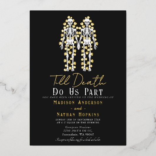 Gotisch Skelet Tot Dood Bruiloft Folie Uitnodiging (Voorkant)