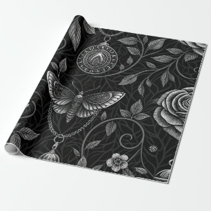 Gotisch Vlinder Bloemmotief (3) Cadeaupapier