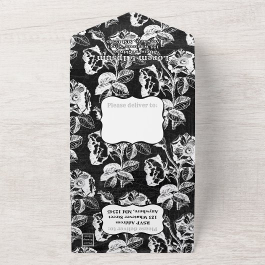 Gotisch zwart Roos Antiek All In One Uitnodiging (Buitenkant)