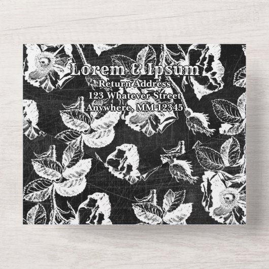 Gotisch zwart Roos Antiek All In One Uitnodiging (Achterkant)