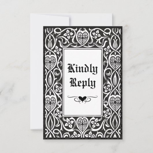 Gotisch Zwart & Wit Roycroft Lijst RSVP Kaartje (Voorkant)