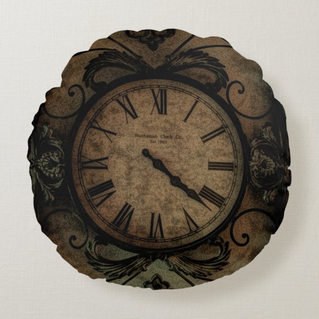  gotische Antiek wandklok Steampunk Rond Kussen (Voorkant)