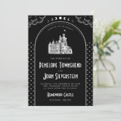 Gotische Art Deco Zwart Wit Kasteel bruiloft Kaart (Staand voorkant)