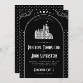 Gotische Art Deco Zwart Wit Kasteel bruiloft Kaart (Voorkant / Achterkant)