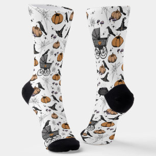 Gotische Baby Carriage, Raven & Pumpkin Halloween Sokken